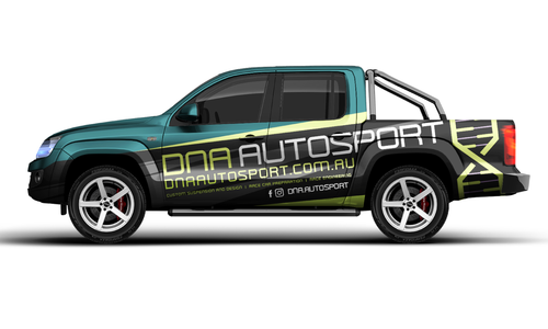 DNA Autosport VW Amarok Ute with green and grey branded graphics.