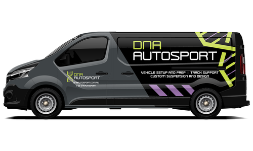 DNA Autosport van wrap with black and neon colour scheme.