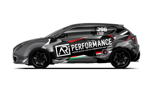 Alfa with ARI Performance circuit livery in black and green.