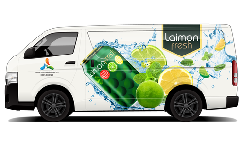 Laimon Fresh van wrap with vibrant fruit imagery.