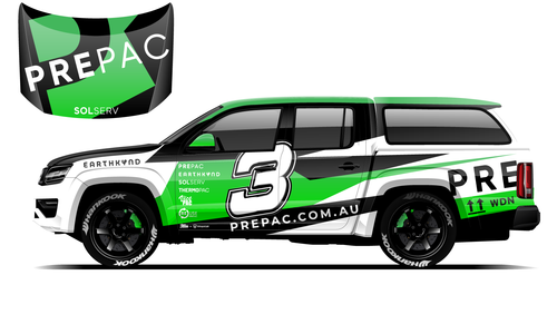 Green, black, and white PrePac vehicle graphics for fleet branding.