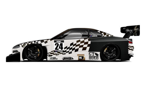 Charles Warland's Nissan S15 circuit livery for World Time Attack in black and white.