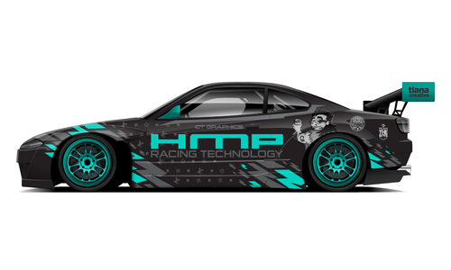 Nissan S15 with HMP Racing Technology drift livery in teal and black.