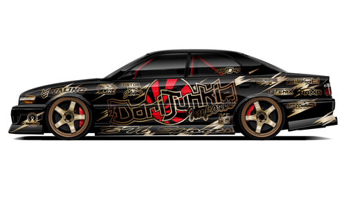 Toyota JZX100 with Dorijunkie black and red drift livery.