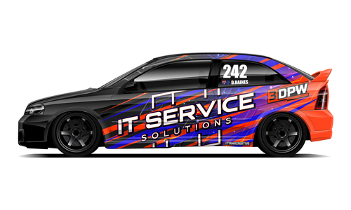 Opel Holden Astra with IT Service Solutions circuit livery in blue and orange.