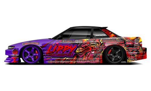 Nissan S13 with Lippy Motorsport graffiti-style drift livery.