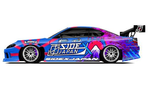 Nissan S15 with Side X Japan drift livery in bold Japanese theme.