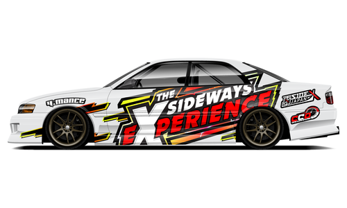 Toyota JZX100 with white and black Sideways Experience Japan drift livery.