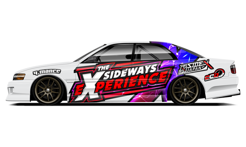 Toyota JZX100 with white and red Sideways Experience Japan drift livery.