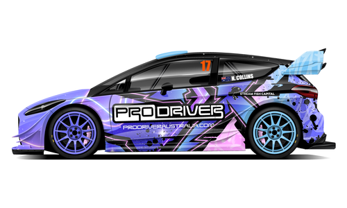 Prodriver WRC rally livery in purple and blue.
