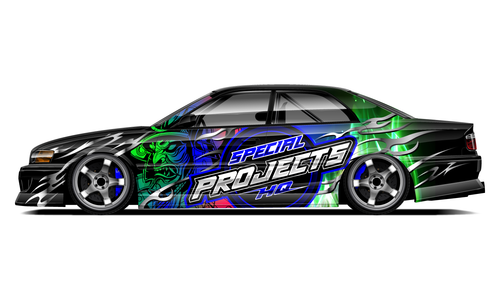 Toyota Chaser JZX100 drift livery in green and black by Special Projects.