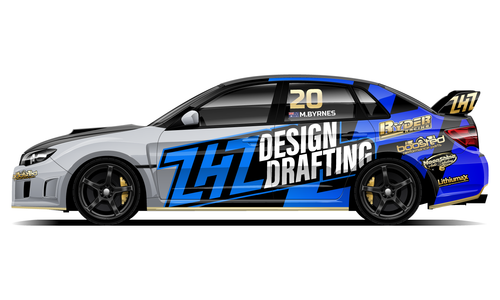 Subaru WRX with ZHZ Design Drafting livery in blue and Silver.