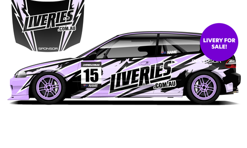 Purple and white drift livery, classic style available for sale.