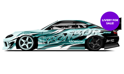Nissan S15 JDM Teal and white drift livery design, modern and for sale.
