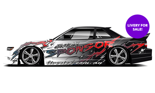 Red and black drift livery with Japanese accents, available for sale.