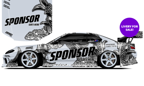 S15 Black and white sponsor drift livery design available for sale.