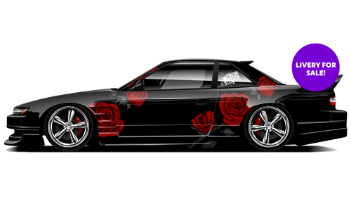 Black and red rose drift livery design, elegant and available for sale.