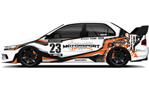 Mitsubishi Evo VIII Custom Circuit Racing Livery Rally Style In Orange White and black for Circuit Racing and Tarmac Rally