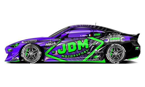 Toyota GT86 Widebody Drift Livery Design - Aggressive Purple, Black and Green Livery Design