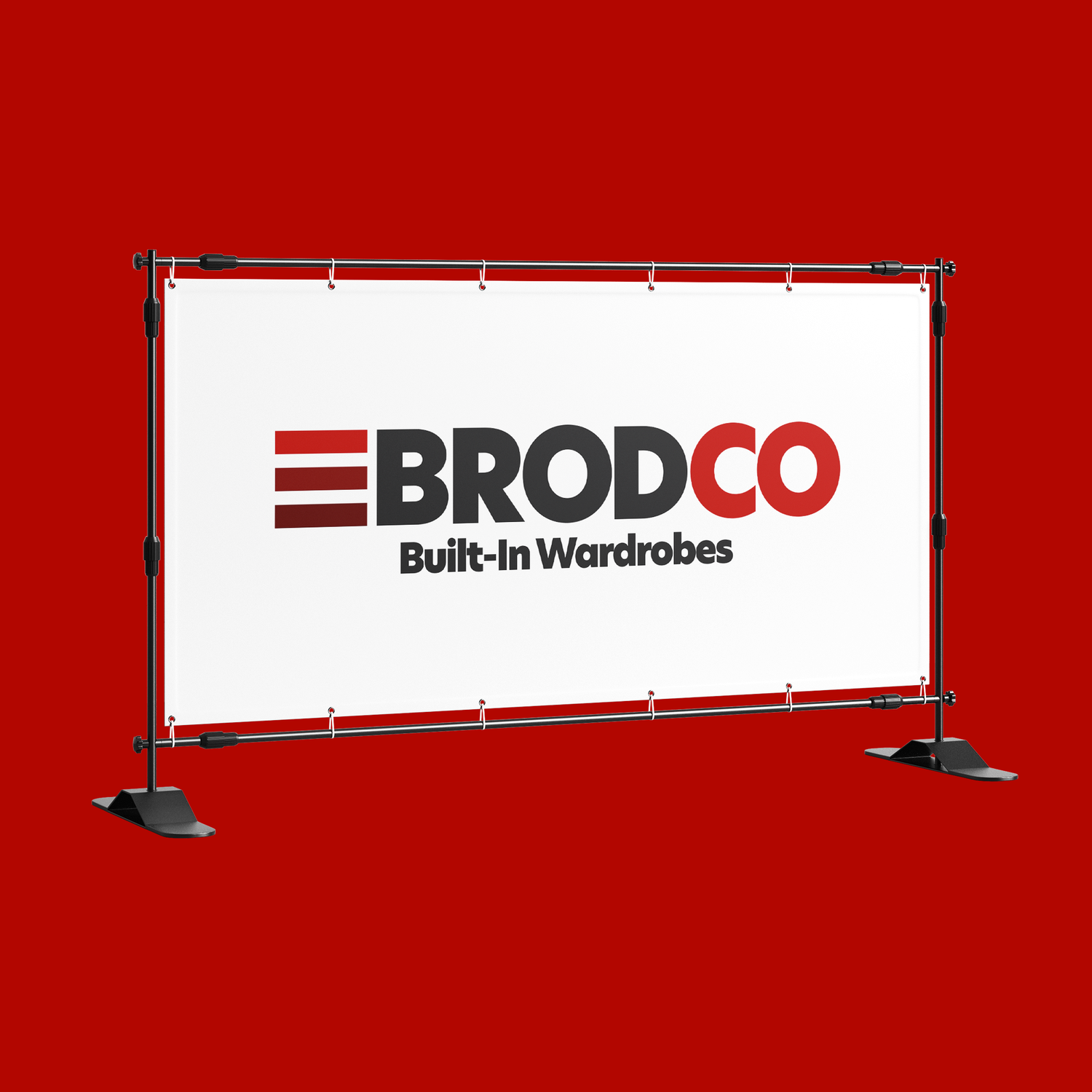 Event banner design for Brodco Built-in Wardrobes, enhancing brand visibility with a bold, professional style.