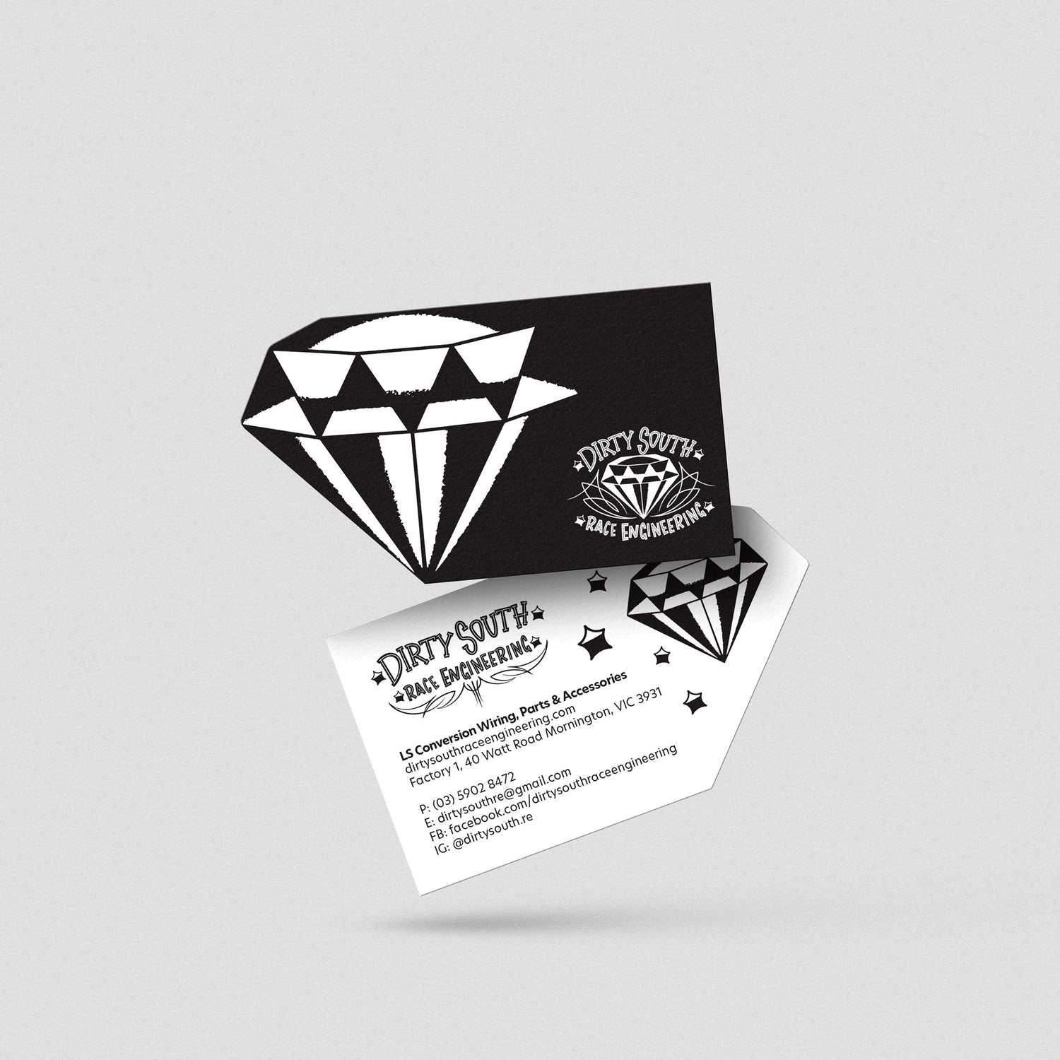 Professional business card and letterhead design for Dirty South Engineering with distinct branding and logo.