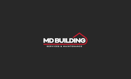 MD Building Service and Maintenance logo with bold font for construction services.