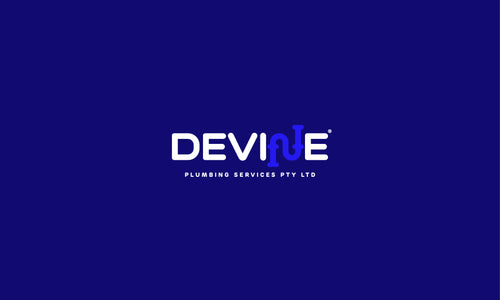 Devine Plumbing Services logo in blue and white with an elegant design.