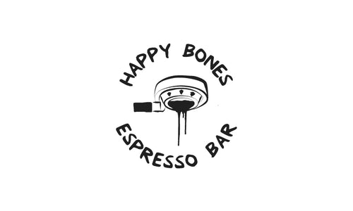 Happy Bones Espresso Bar logo with hand-drawn coffee cup for coffee shop branding.