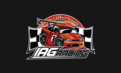 IAG Racing logo with a race car and checkered flag design.