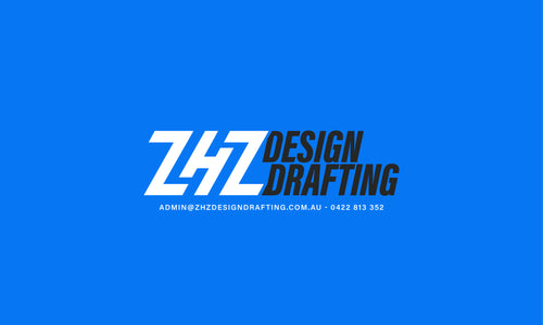 ZHZ Design Drafting logo in blue with simple, modern typography.