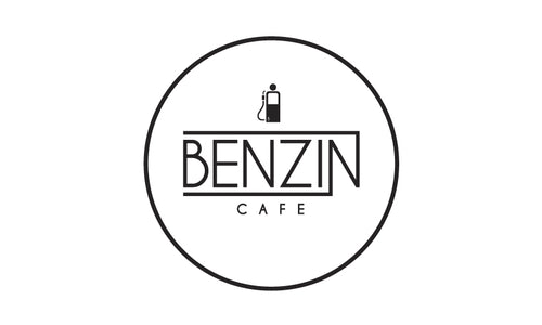 Benzin Cafe logo with minimalist typography for an automotive-themed, trendy cafe.