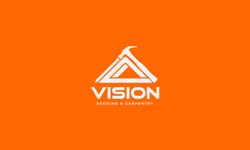 Vision Decking & Carpentry logo in orange and white with a professional look.