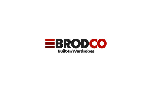 Brodco Build In Wardrobes logo in red and black, with a modern font.