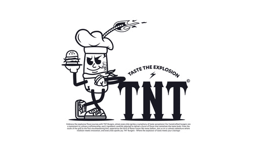 TNT Bagels logo with whimsical character and bold text in black and white.