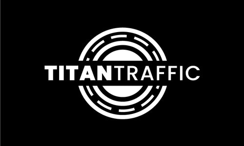 Titan Traffic logo in black and white with bold typography and circular design.